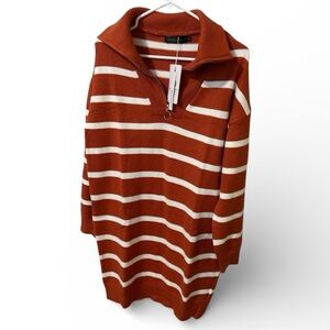 Rust & White Striped Sweater Dress Cozy Fall & Winter | Size Small NWT